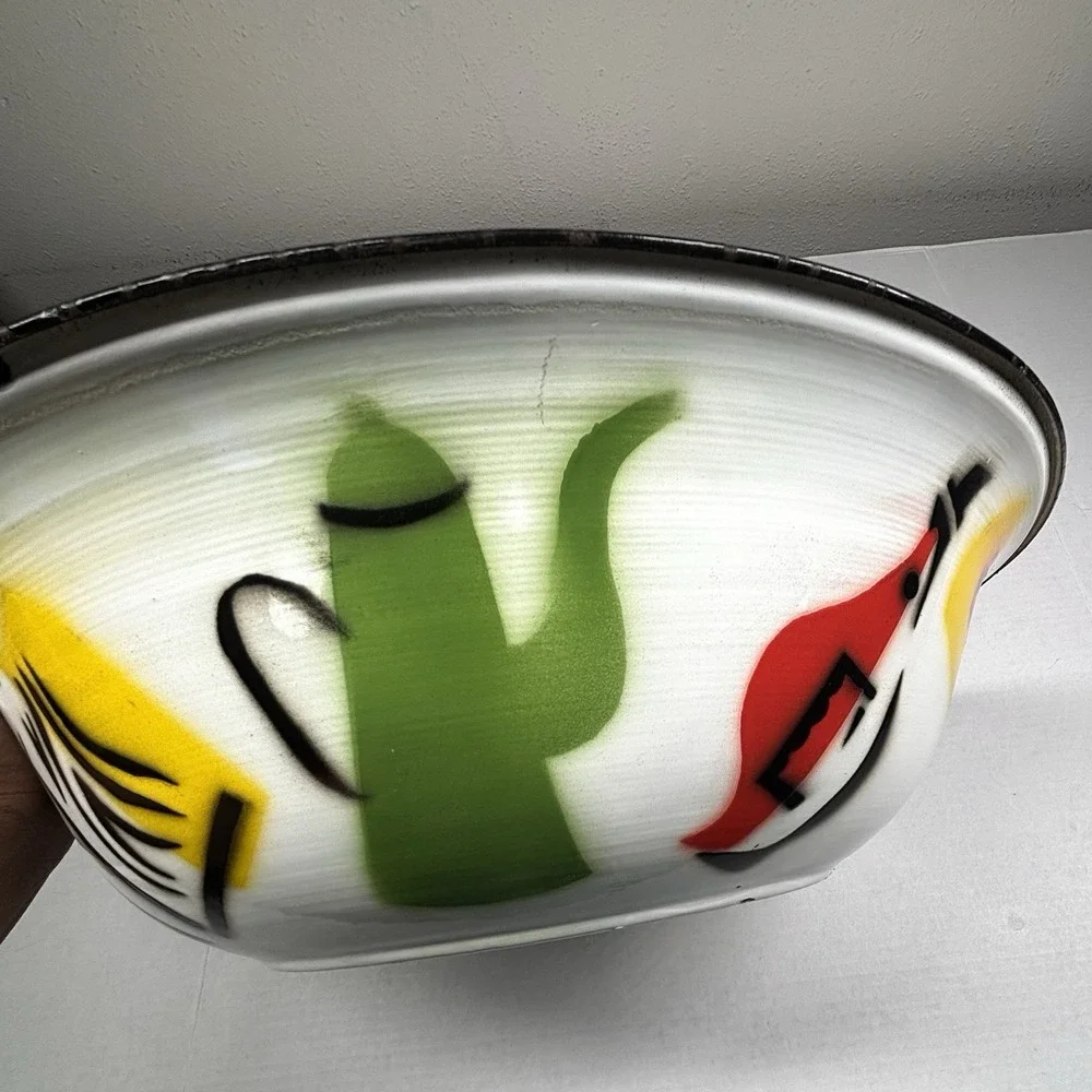 VTG MCM Enamelware Metal Grilling BBQ Serving Tray Bowl‎ Set Retro Atomic Tiki